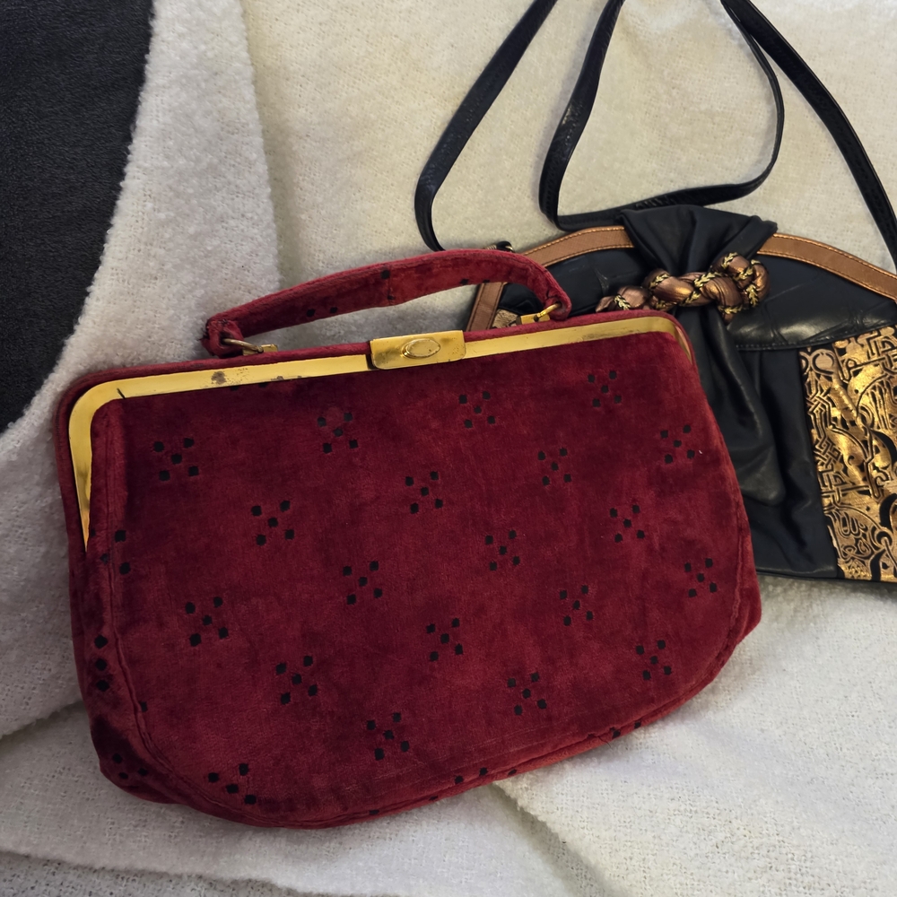 Saks Fifth Avenue Red Velvet Clutch